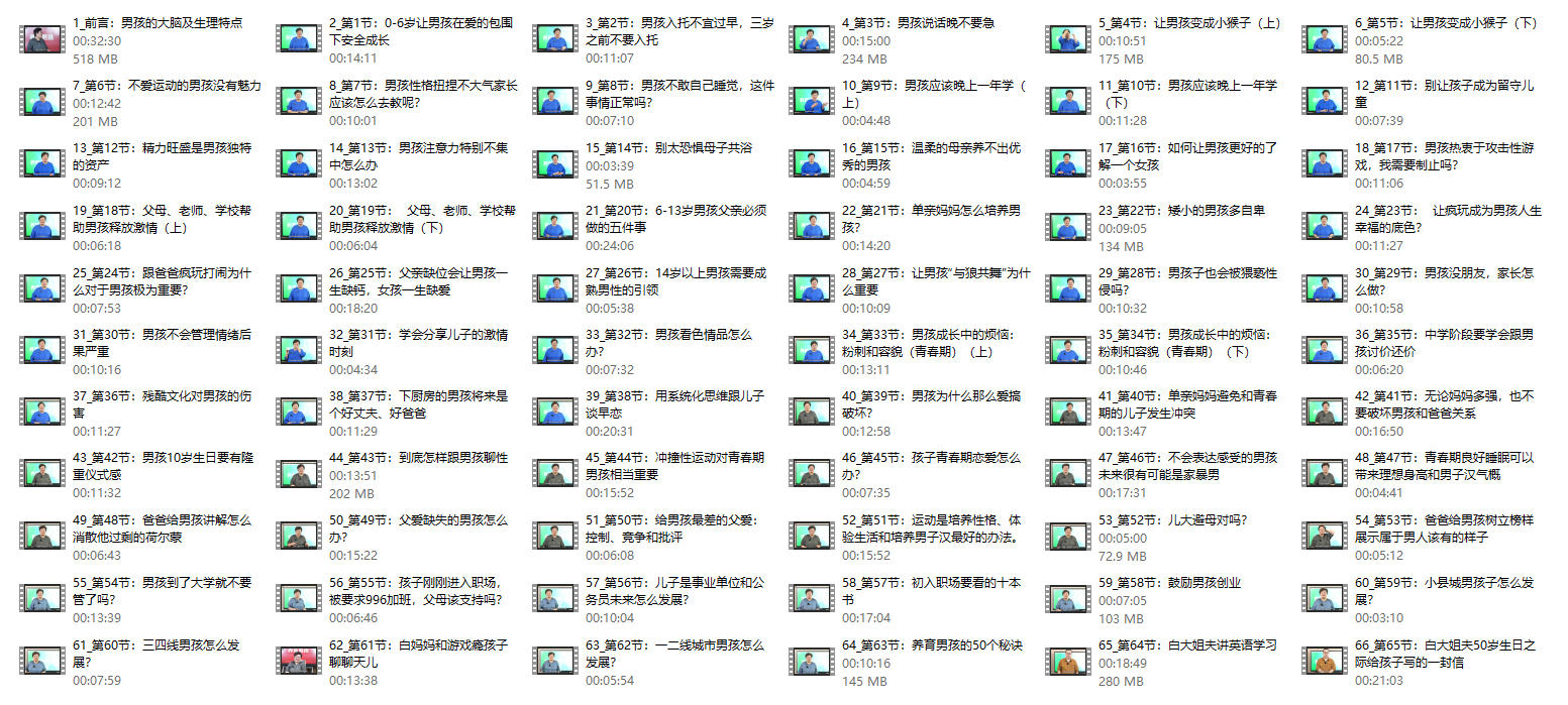《菁英男孩成长在线视频课》66集，白瑞老师系列